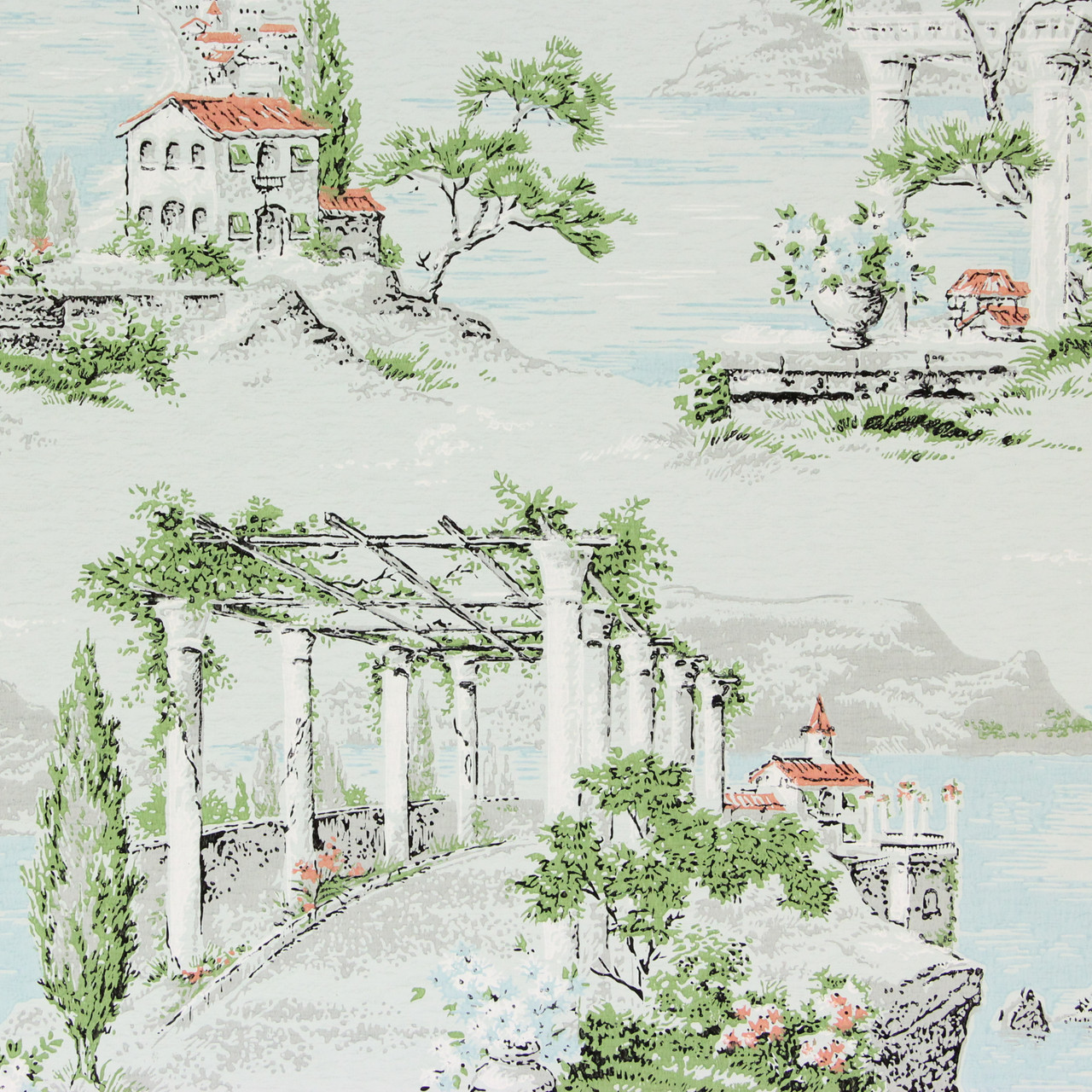 Buy 1950s Vintage Wallpaper Blue Tile Scenic from Online and Save